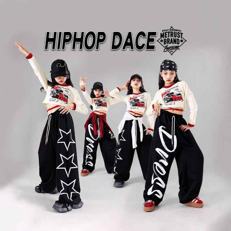 ダンスウェア キッズ 女の子 ジャズダンス ストリートダンス ヒップホップ 長袖 トップス ロングパンツ セットアップ レッスン着 発表会 衣装 パフォーマンスウェア 春秋 トレンド