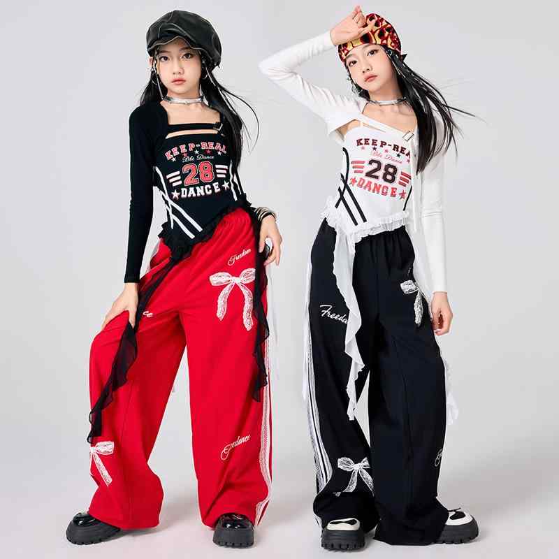 ダンスウェア 女の子 キッズ ジャズ ヒップホップ ストリート ファッション 衣装 セットアップ フリル キャミソール ショール リボン パンツ 発表会 舞台 パフォーマンス 練習着