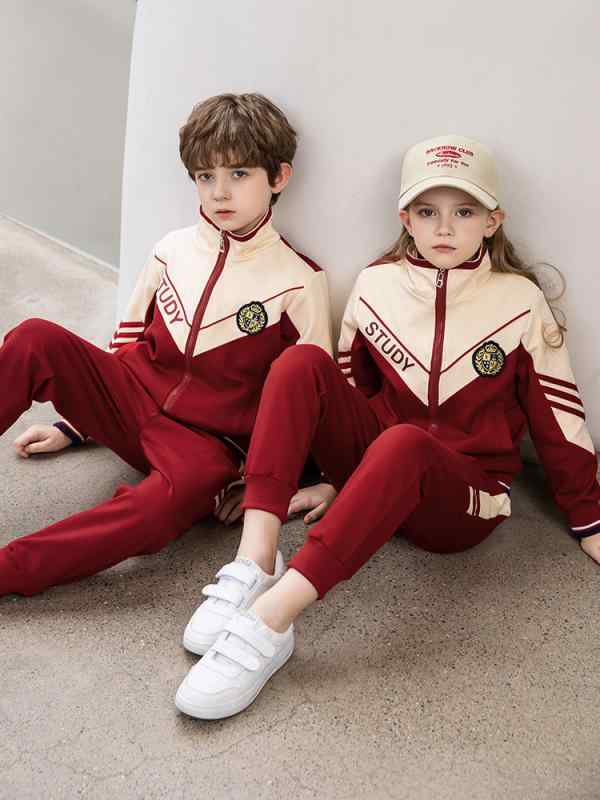 スクールウェア キッズ 男女兼用 イギリス風 コットン 綿混素材 ソフトな肌触り 制服 幼稚園 小学生 運動会 団体服 教員用 長袖 長ズボン 上下セット 春秋 レッド