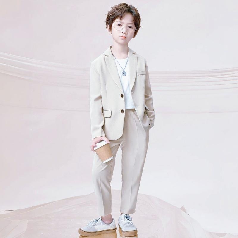 スーツ 男の子 キッズ セットアップ ジャケット パンツ 2点セット フォーマルウェア 結婚式 発表会 フラワーボーイ 礼服 カジュアル 韓国風 ポリエステル 無地 シングルボタン 柔らかな肌触り 春秋