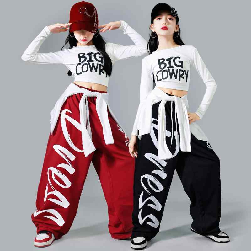 ダンスウェア キッズ 女の子 春秋 爵士ダンス ストリートダンス ヒップホップ 長袖トップス パンツ セットアップ ポリエステル 柔らかな素材 プリント柄 発表会 練習着