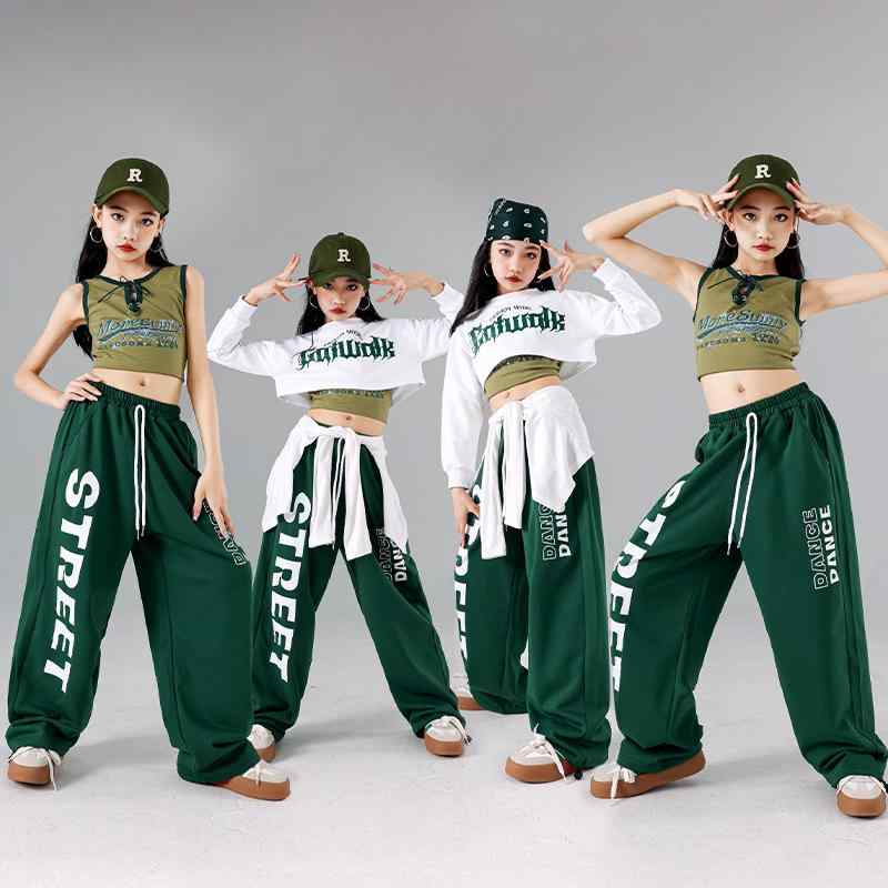 キッズ 女の子 ダンスウェア 衣装 ジャズ ストリート ヒップホップ 長袖トップス パンツ セットアップ 発表会 練習着 レッスン着 ステージ衣装 おしゃれ トレンド カジュアル ポリエステル 春秋