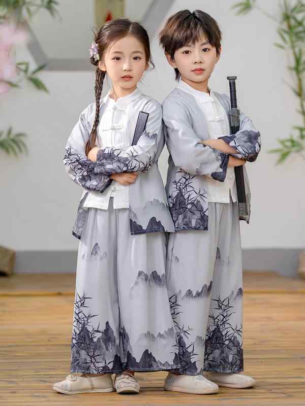 キッズ 漢服 男の子 女の子 中華風 古風 伝統衣装 発表会 舞台 イベント 学芸会 セットアップ ゆったり 柔らかい 春秋 綿