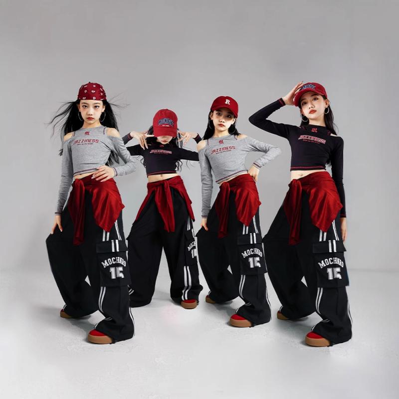 ダンスウェア 女の子 キッズ ガールズ ジャズ ストリート ヒップホップ 発表会 練習 レッスン 長袖 トップス パンツ セットアップ コットン 綿 春秋 カジュアル ファッション おしゃれ トレンド