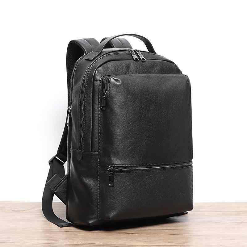 リュックサック メンズ 男性用 ビジネス 通勤 通学 旅行 トラベル 本革 牛革 レザー PC収納 大容量 防水 防犯 耐衝撃 負担軽減 丈夫 おしゃれ シンプル ブラック 黒