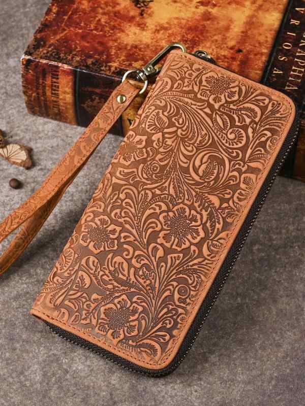 楽天市場】イタリア製 レザー 花柄型押し 長財布 牛革 ブラウン 茶