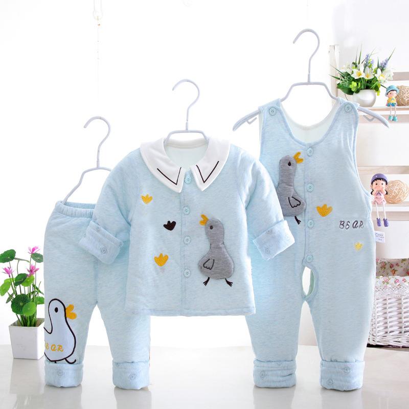 ベビー服 セットアップ 薄手 保温 防寒 コットン 綿100% 3点セット 新生児 幼児 キッズ 男女兼用 秋冬 快適 ルームウェア ライトブルー ベージュ ピンク