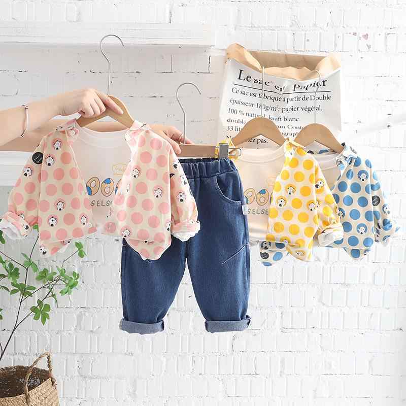 セットアップ ベビー キッズ 女の子 秋冬 長袖 ドット柄 クマ コットン 3点セット かわいい おしゃれ パンツ カジュアル 通園 普段使い