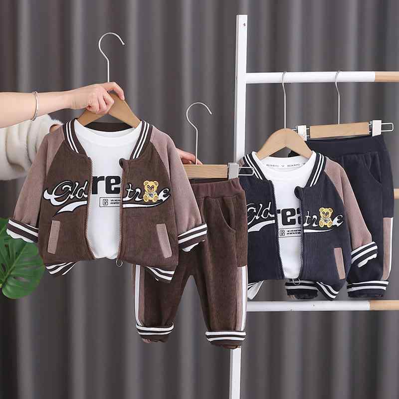 キッズ 男の子 長袖 セットアップ 切り替え アルファベット くま 3点セット 綿 コットン 柔らかい 肌触り カジュアル スポーツ おしゃれ 春秋 上下セット 普段着 部屋着 お出かけ
