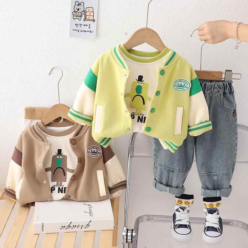男の子用セットアップ キッズ ベビー 男児 春秋 野球服 ベースボールジャケット 長袖 長ズボン 3点セット 綿 コットン カジュアル 普段着 ソフト おしゃれ