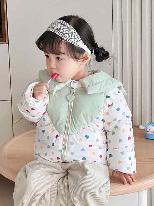中綿コート 女の子 ベビー キッズ 秋冬 防寒 暖かい 軽量 カジュアル スクール 通園 通学 普段使い ジップアップ ポリエステル アウター ライトグリーン オレンジ