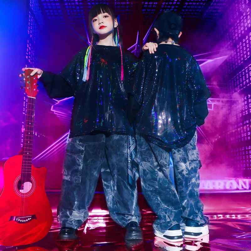 ダンス衣装 キッズ 男の子 女の子 子供用 ヒップホップ ストリート系 ジャズ ダンスウェア 発表会 舞台 ステージ パフォーマンス スパンコール 秋冬