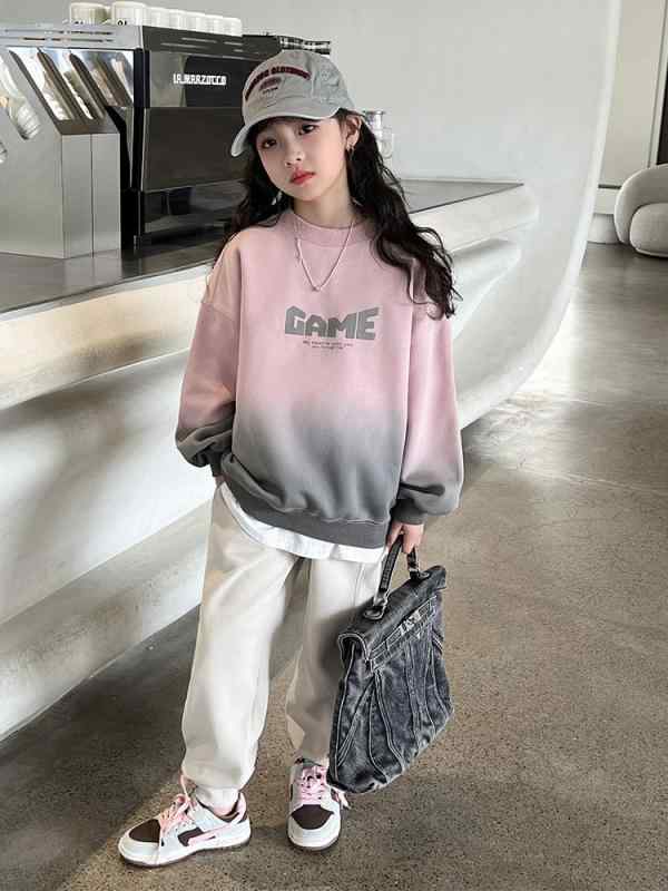 トレーナー 女の子 キッズ ジュニア 春秋 長袖 韓国風 おしゃれ シンプル スウェット クルーネック プルオーバー 綿素材 普段使い カジュアル 高学年向け トップス ピンク