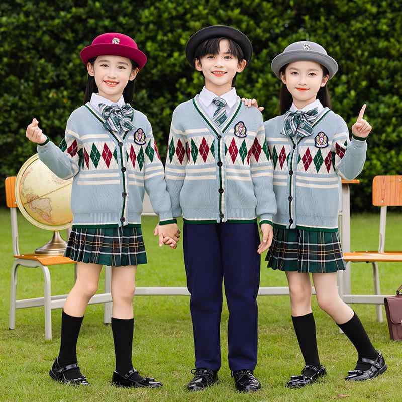 制服 キッズ 子供 秋冬 学院風 プレッピースタイル ニット セーター ベスト スリーピース 綿混 レーヨン 柔らか素材 フード着脱可能 小学生 ブリティッシュ エレガント