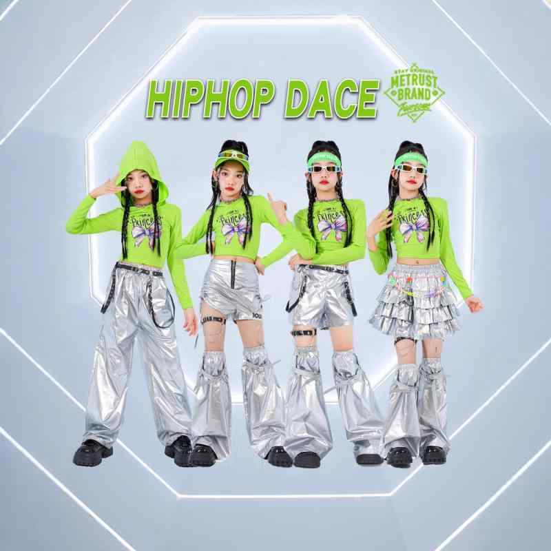 キッズ 女の子 発表会 ステージ パフォーマンス衣装 カラフル ジャズ ストリート ヒップホップ スパンコール キラキラ 目立つ ド派手 華やか ガールズグループ