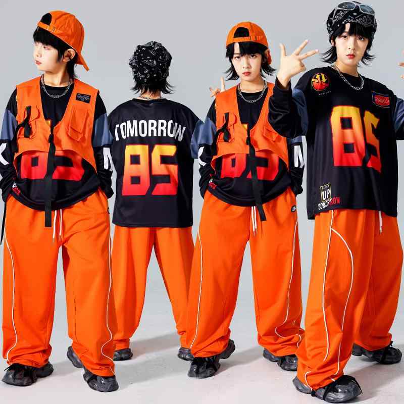 キッズダンス衣装 男の子 ジュニア ヒップホップ ストリートダンス ベスト ジレ パフォーマンス 発表会 舞台 ドラム コンサート イベント 動きやすい ポリエステル 春秋