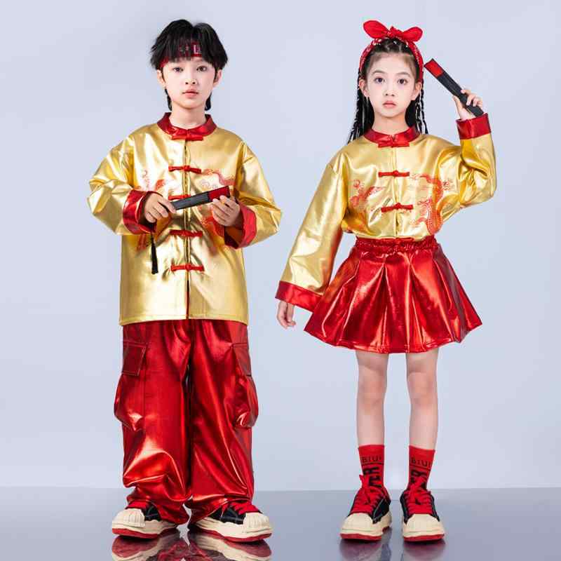 ダンスウェア キッズ 男の子 中国風 ヒップホップ ストリートダンス 発表会 合唱 ドラム ステージ衣装 お正月 祝い イベント 春秋 ポリエステル