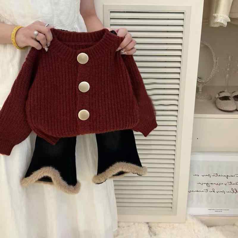 女の子 セットアップ ツーピース 秋冬 ニット セーター アウター 裏起毛 パンツ 長ズボン 厚手 暖かい 防寒 柔らかい おしゃれ かわいい 韓国風 カジュアル 綿混
