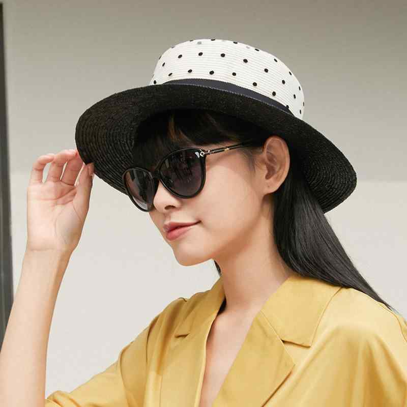 麦わら帽子 ストローハット 広つば 平つば バケットハット メッシュ ドット柄 UVカット 紫外線対策 春夏 リゾート お出かけ おしゃれ かわいい カジュアル ベージュ アイボリー ブラック