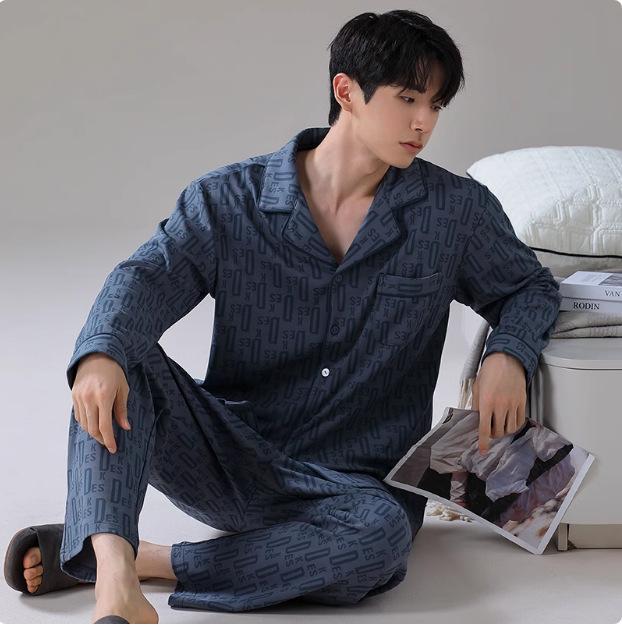 パジャマ メンズ 男性用 ルームウェア 上下セット セットアップ ロングシーズン 長袖 ロングパンツ 襟付き テーラードカラー ゆったり リラックスフィット 綿 コットン 高級感 快適 心地よい カジュアル 部屋着 普段使い ワンマイルウェア