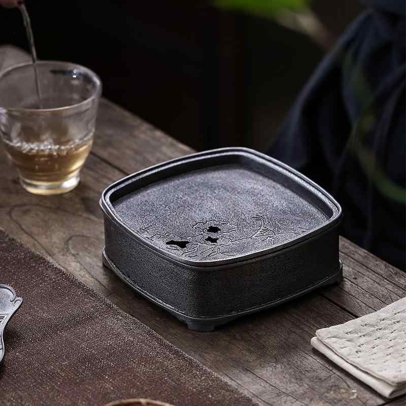茶盤 ティートレイ レトロ錫製 ヴィンテージ 和風 乾式 水切り 貯水式 功夫茶 中国茶 建水 ティーポット台 高級感 おしゃれ 茶道具