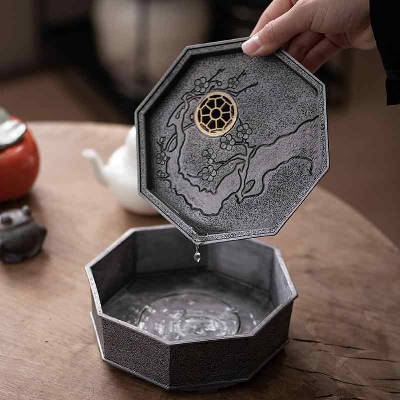 茶器 日式 レトロ アンティーク風 錫製 ティーポット御盆 貯水式 乾式 茶盤 紅茶引っ敷き 茶道具 煎茶御先棒 茶の葉会 茶道用 水切り 御盆