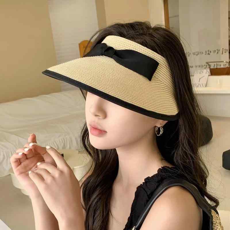サンバイザー レディース ストロー 麦わら リボン 蝶結び つば広 春夏 日よけ UVカット 日焼け防止 通気性 アウトドア カジュアル スウィート かわいい