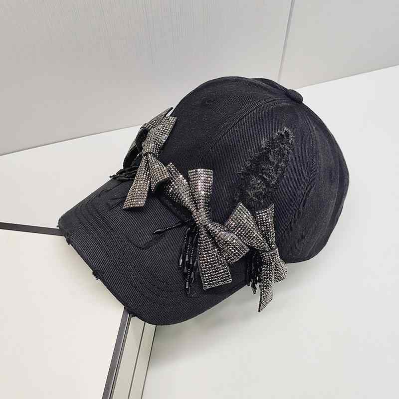 キャップ レディース ブラック ダメージ加工 ラインストーン 花びら フリンジ 軽やかな高級感 コットン 春夏 紫外線対策 サイズ調整可能 ベースボールキャップ 防風 カジュアル