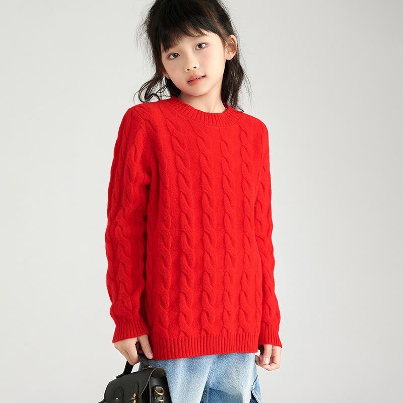 ニット キッズ ジュニア 男の子 女の子 高品質ウール 厚手 ケーブル編み プルオーバー 丸首セーター ソフトタッチ 暖かい 秋冬 カジュアル 通学 普段使い