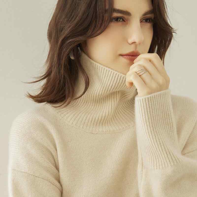 ニット レディース 女性用 ハイネック タートルネック モックネック プルオーバー カシミヤ ウール 厚手 長袖 パフスリーブ ゆったり ルーズフィット 無地 トップス 通勤 オフィス カジュアル 秋冬