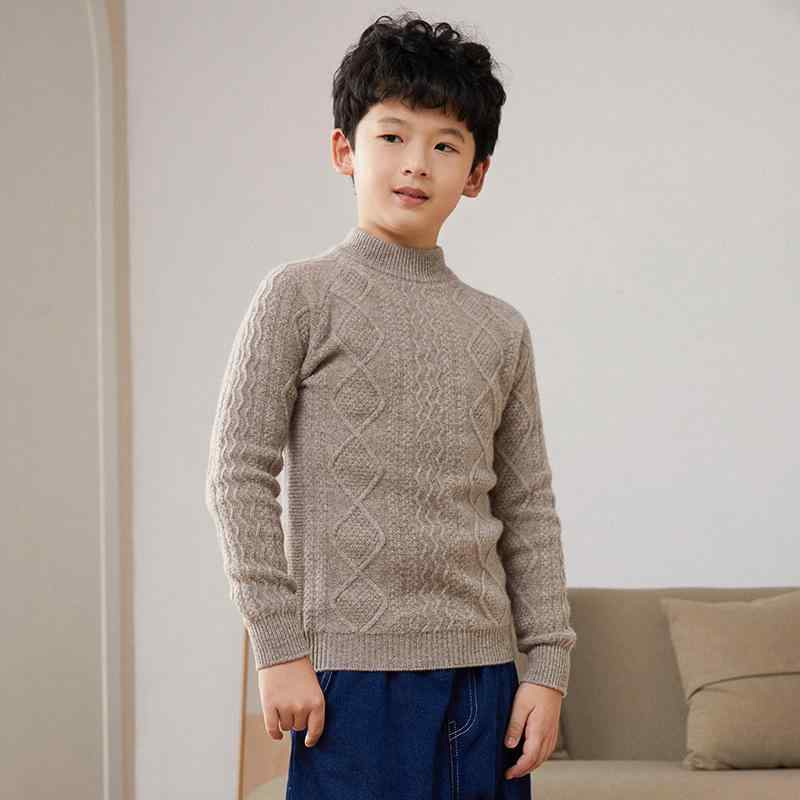 キッズニット 男の子 女の子 男女兼用 ウール100% 天然素材 厚手 二重編み ハーフハイネック モックネック プルオーバー 保温 暖か 通学 普段使い 秋冬