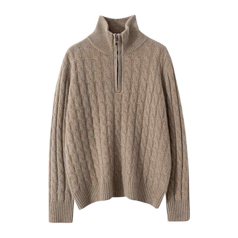 セーター レディース カシミヤ 高級感 プルオーバー ハーフジップ スタンドカラー 厚手 ルーズフィット 保温性 秋冬 普段使い 通勤