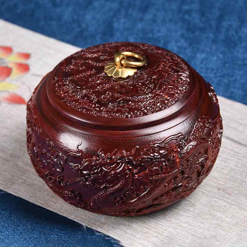 茶筒 紫檀 木製 無垢材 中華風 手彫り 木彫刻 削り出し 散茶 茶葉 密閉保存容器 湿気対策 乾燥防止 上質 高級感 インテリア ティーキャニスター おしゃれ
