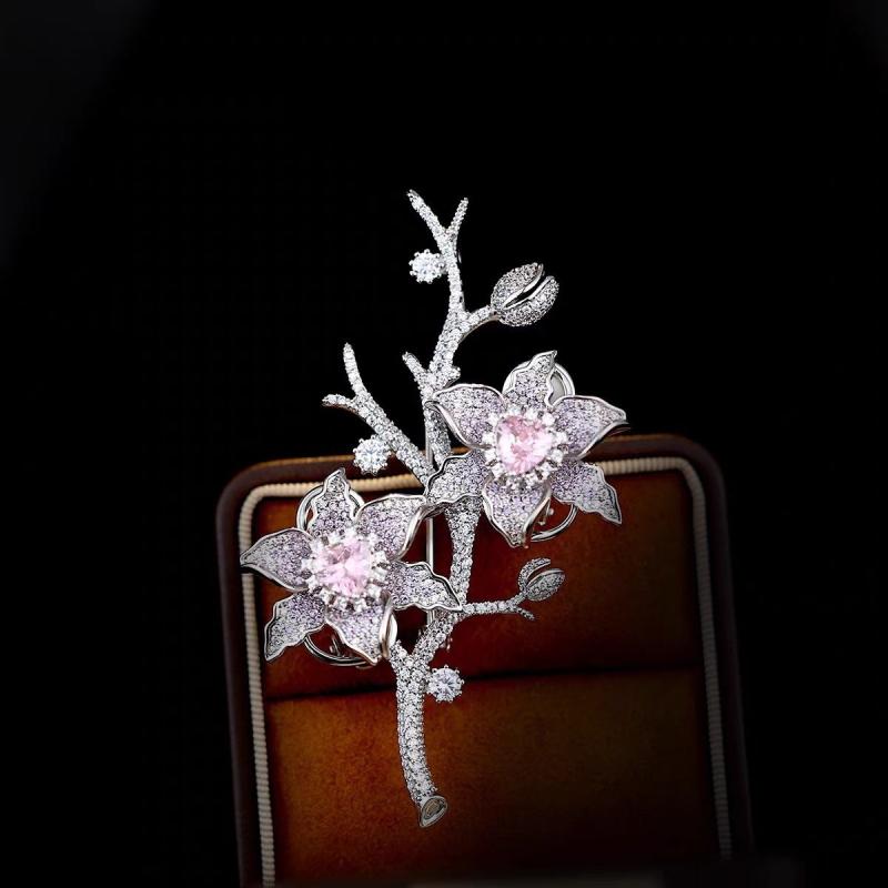 ブローチ レディース マイクロパヴェ ジルコニア ハート 花 高級感 エレガント 精巧 繊細 上品 銅製 シルバー スーツ コート ジャケット アクセサリー 普段使い オフィス カジュアル