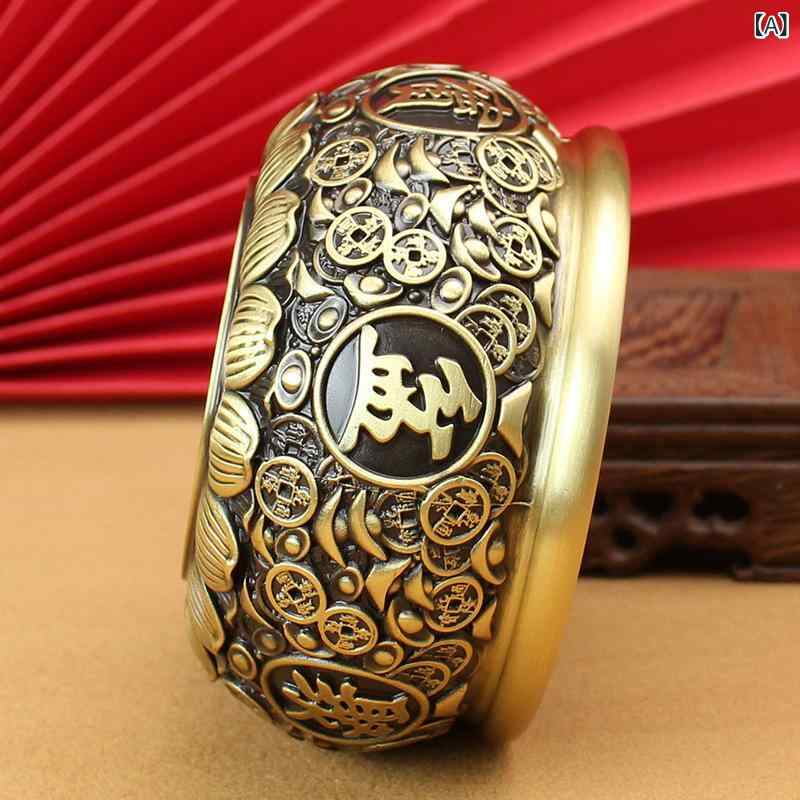 飾りつけ 金管楽器製 純銅 聚宝盆 中華風 リビング 室内装飾 金運引きあげる 招財 古銭主題 大型 縁起物 開運グッズ 御前上等感 オブジェ 風水個条 差し上げ物 差し上げ物