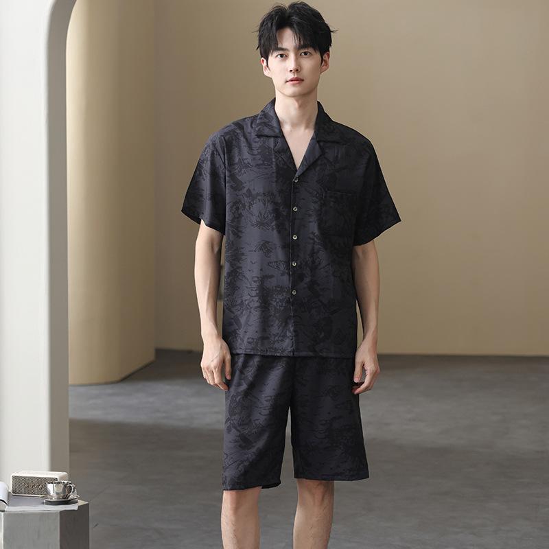 パジャマ メンズ 青年男性 春夏 薄手 接触冷感 襟付き 半袖 ショートパンツ カジュアル 快適 ルームウェア 部屋着 セットアップ