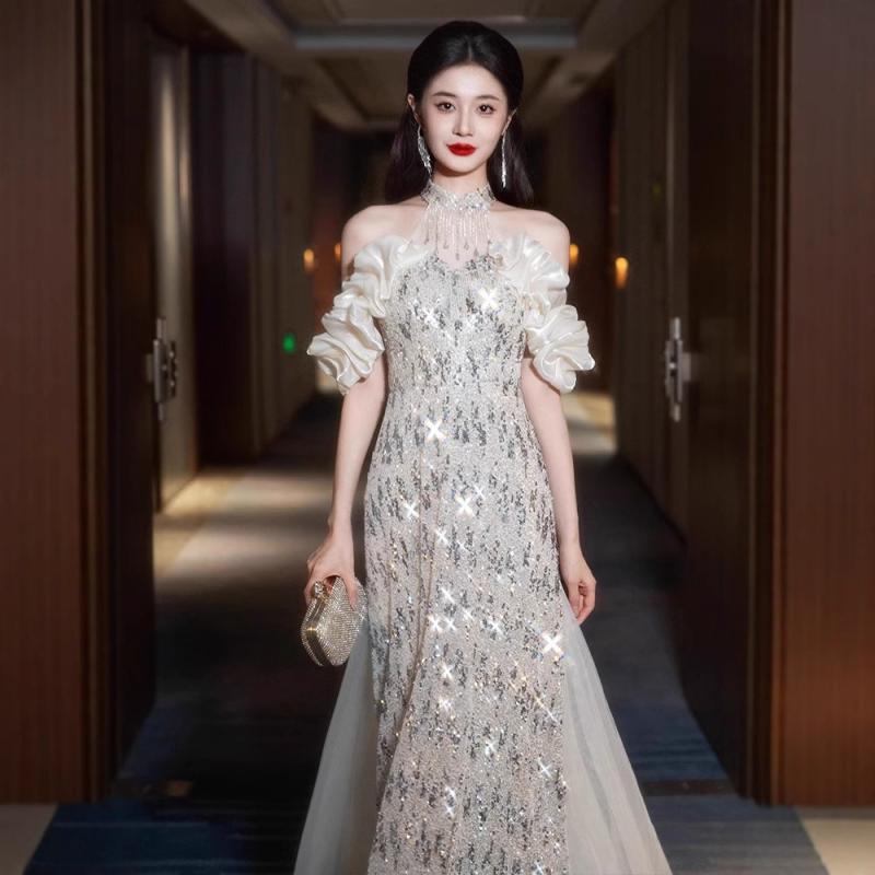 ドレス レディース オフショルダー ロング丈 Aライン ノースリーブ ハイウエスト ワンピース 結婚式 二次会 パーティー 婚約 司会 発表会 演奏会 お呼ばれ エレガント 上品 フォーマル|way-ugo
