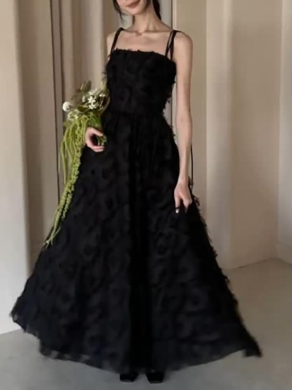 ドレス レディース イブニングドレス ワンピース ロング丈 マキシ丈 ノースリーブ ストラップ フェザー ブラック フォーマル 結婚式 二次会 パーティー 宴会 誕生日 成人式 セレモニー エレガント 優雅 上品