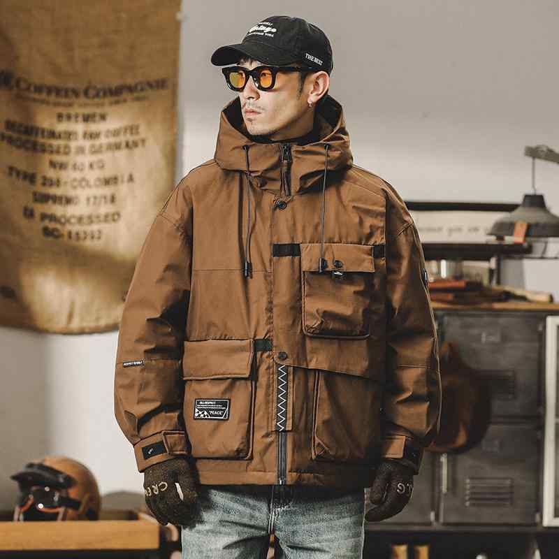 ダウンジャケット メンズ アメリカン ワークスタイル ゆったり ルーズフィット フード付き ショート丈 冬 アウター 防寒 保温 ホワイトダックダウン 厚手 多ポケット カジュアル 普段使い ストリートファッション｜way-ugo 9,469円