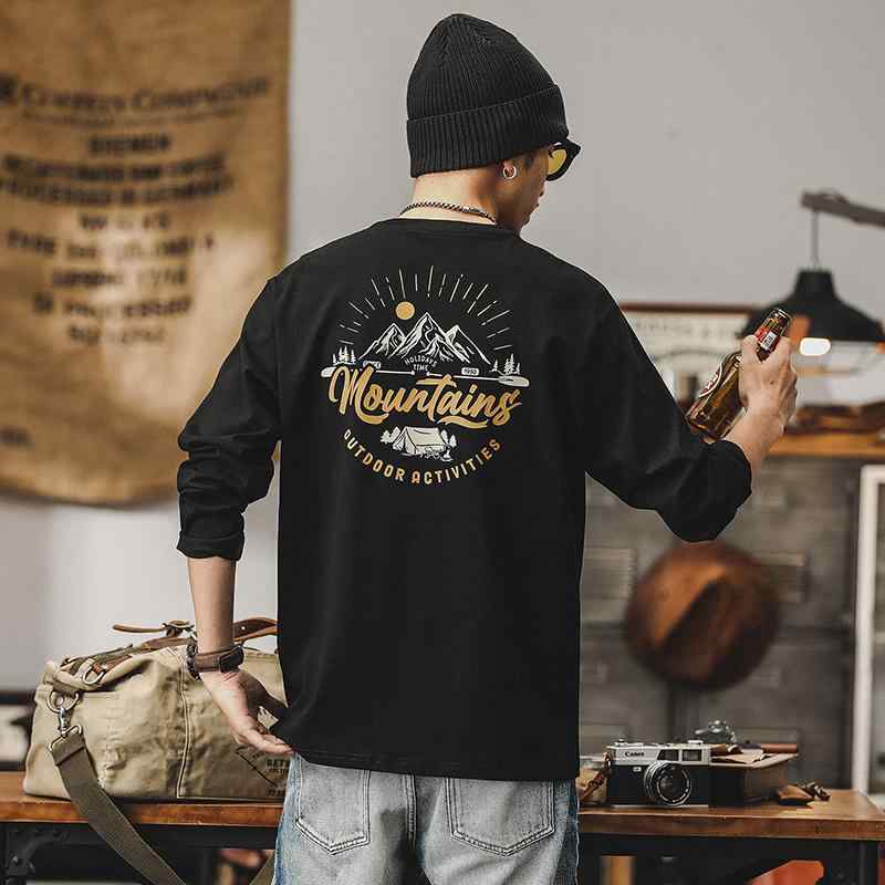 Tシャツ メンズ 春夏 長袖 クルーネック プルオーバー ビッグシルエット ゆったり ヘビーウェイト 厚手 綿 コットン ウォッシュ加工 通気性 アメカジ 英字プリント ロゴプリント 普段使い カジュアル ストリート
