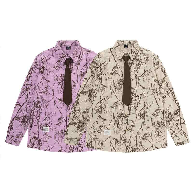 シャツ ユニセックス 襟付き 長袖 ゆったり オーバーサイズ 総柄 花柄 日系 レトロ ネクタイ風 秋冬 カジュアル 普段使い ペアルック ポリエステル 形態安定 ジャカード
