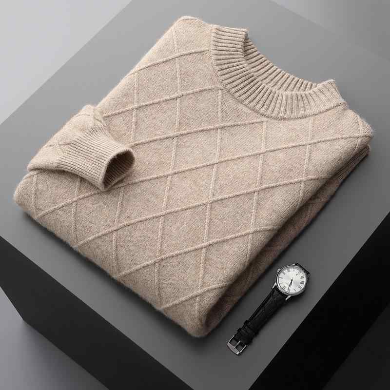 ニット メンズ カシミヤウールブレンド モックネック 厚手 長袖 無地 ゆったり ケーブル編み カジュアル 通勤 プルオーバー 防寒 暖かい トップス 秋冬|way-ugo
