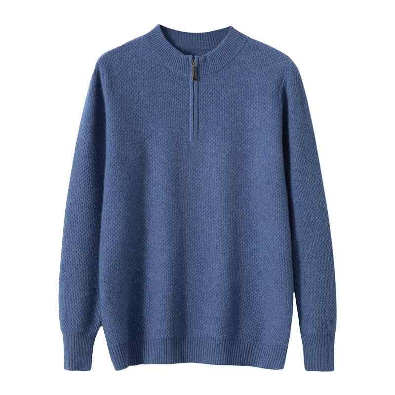 ニット メンズ 秋冬 カシミヤ ウール ハーフハイネック モックネック ジップアップ ジャガード ハニカム編み セーター トップス ビジネス オフィス カジュアル 厚手