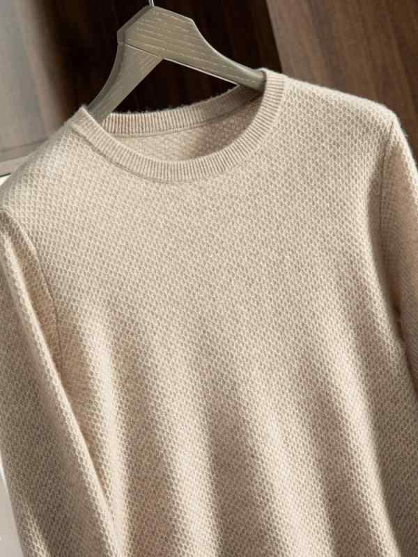 セーター 男性用 秋冬 カシミヤブレンド ウール 高級感 保温 厚手 防寒 クルーネック ジャカード柄 長袖 ベーシック シンプル カジュアル ニットトップス｜way-ugo