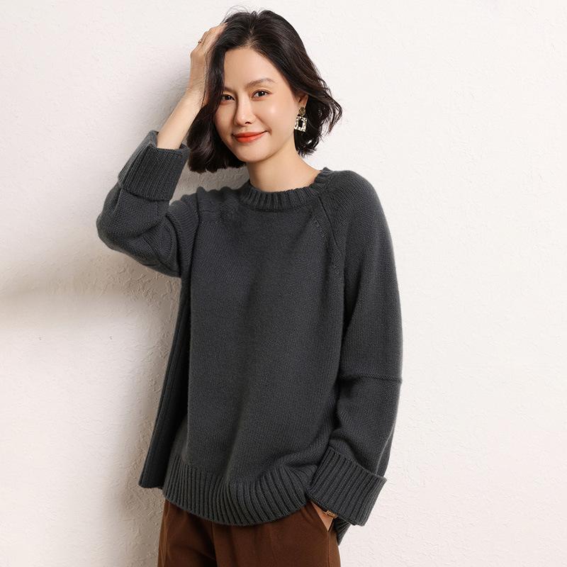 ニット レディース カシミヤ クルーネック プルオーバー ラグランスリーブ 厚手 ゆったり オーバーサイズ スタイルアップ効果 インナー アウター 重ね着 上品 きれいめ 通勤 オフィス 秋冬