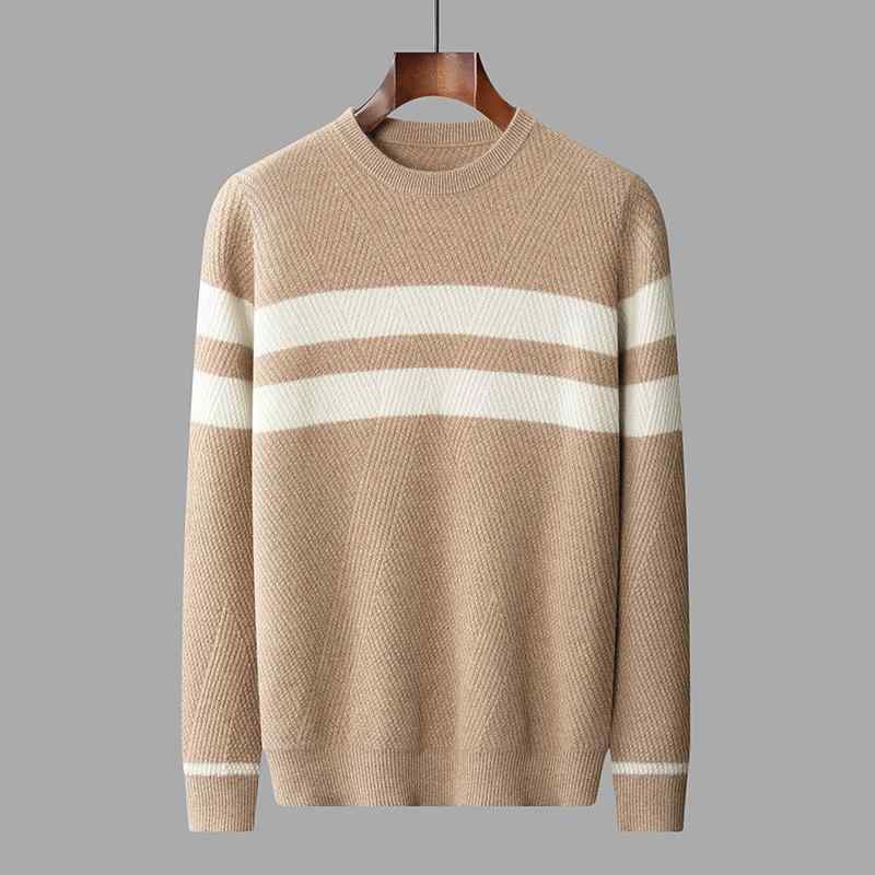 カシミヤニット メンズ 男性用 クルーネック 配色切り替え 厚手 100%カシミヤ 高級感 カジュアル ビジネスシーン 普段使い 秋冬 保温 防寒 ベージュ グリーン ブルー｜way-ugo