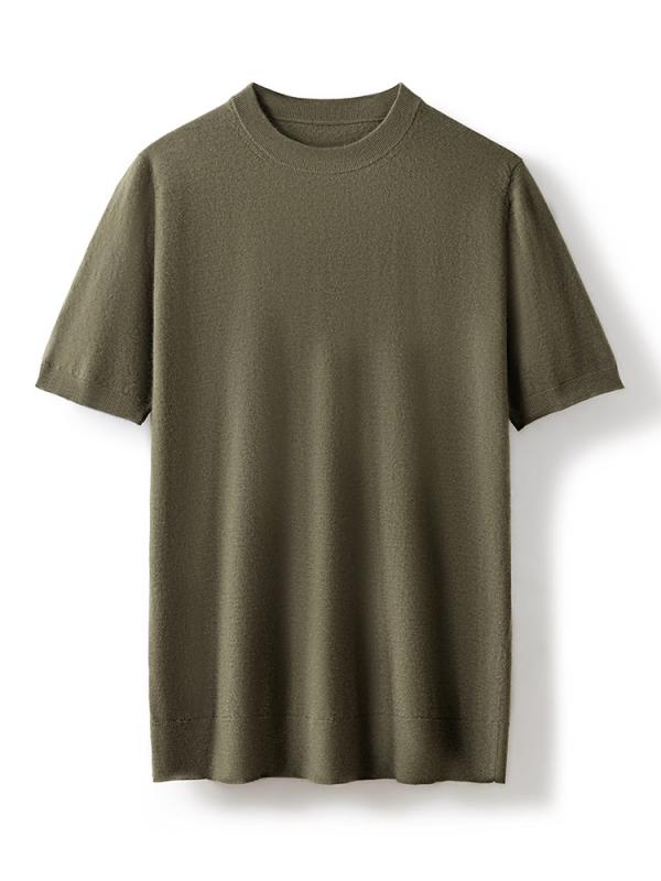 Tシャツ メンズ 半袖 ラウンドネック クルーネック カシミヤ 山羊絨 精紡 上質 薄手 ゆったり ルーズフィット 春夏 快適 普段使い トップス カットソー 無地｜way-ugo