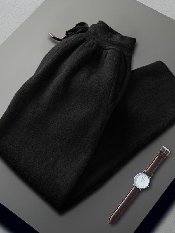 カジュアルパンツ メンズ カシミヤ 保温 防風 伸縮性 ストレッチ ゆったり ストレート ロング丈 ウエストゴム ハイウエスト 普段使い 部屋着 おうち時間 シンプル 無地 上質 大人 上品 着回し キャメル ブラック グレー