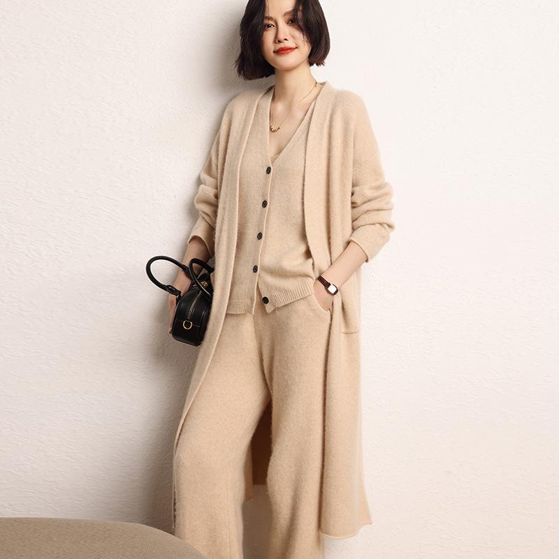 カーディガン レディース カシミヤ混 高級感 Vネック ロング丈 ゆったり ビッグシルエット 長袖 無地 厚手 ニットアウター きれいめ 通勤 オフィス 上品 秋冬