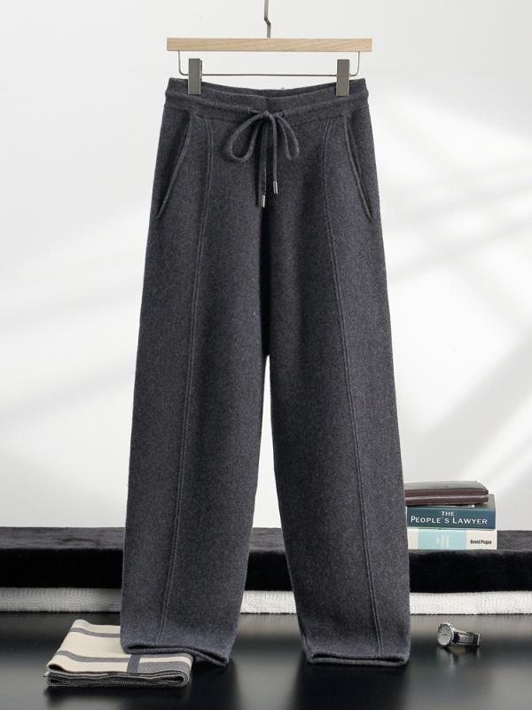 パンツ メンズ 男性用 秋冬 カシミヤ ニット テーパードパンツ ウエストドロスト ポケット付き 厚手 柔らか 肌触り 快適 微ストレッチ カジュアル 普段着 リラックス 部屋着|way-ugo
